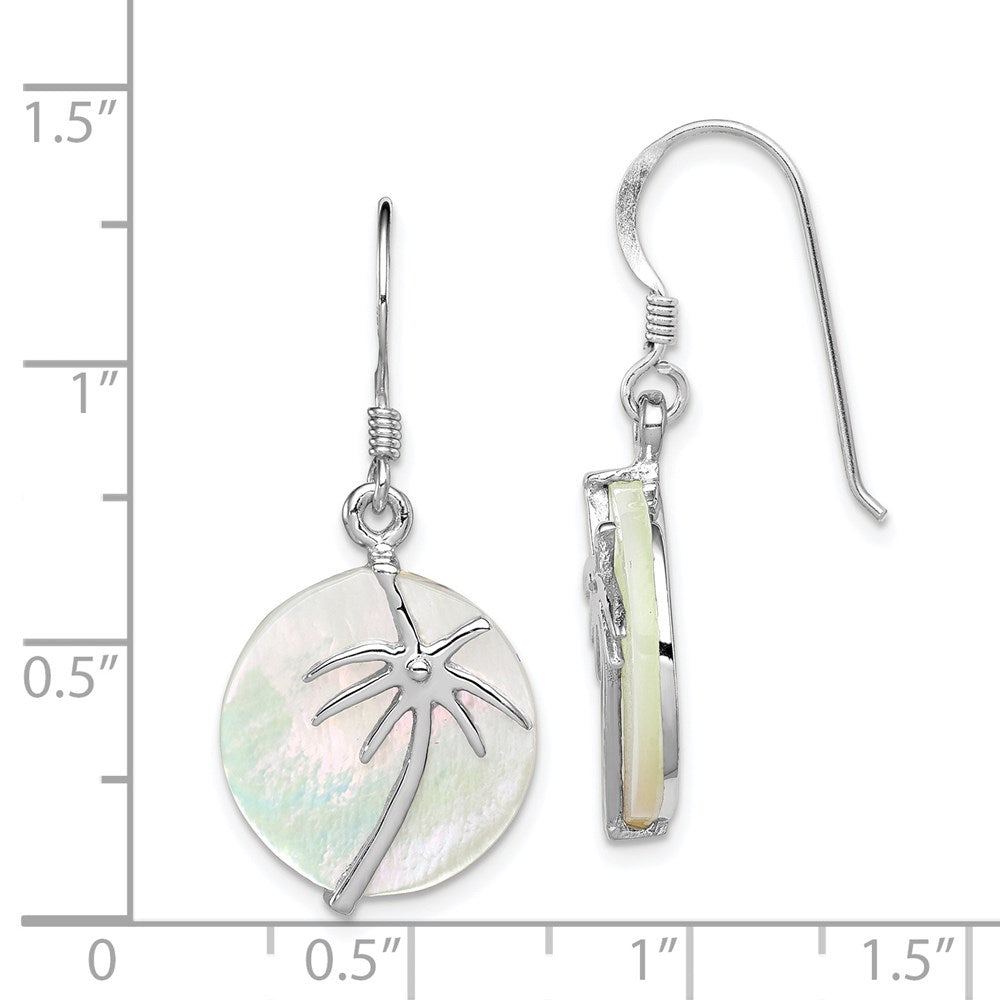 Sterling Silver Rhodium-Plated Polished Round Mother Of Pearl Palm Tree Earrings