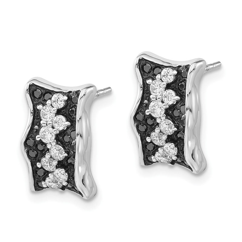 Sterling Silver Black & White Cz Post Earrings