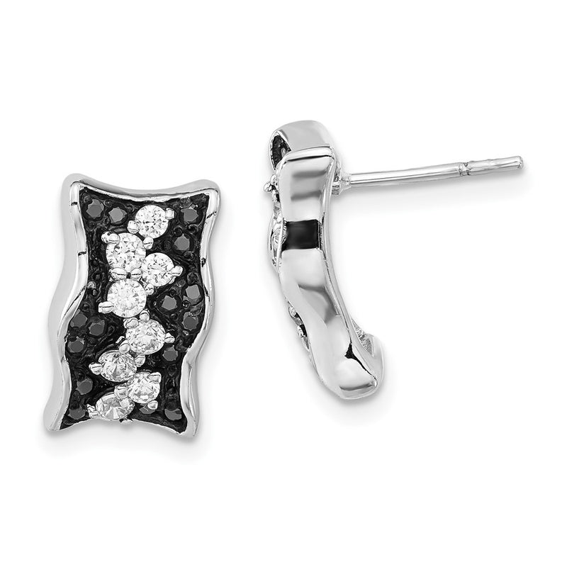 Sterling Silver Black & White Cz Post Earrings