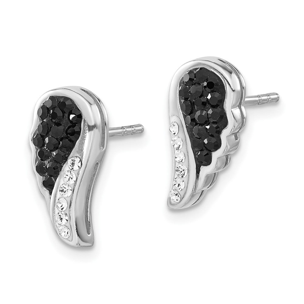 Sterling Silver Rhodium-Plated Black & Clear Crystal Wing Post Earrings