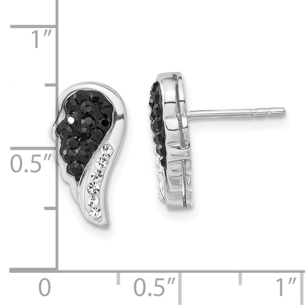 Sterling Silver Rhodium-Plated Black & Clear Crystal Wing Post Earrings