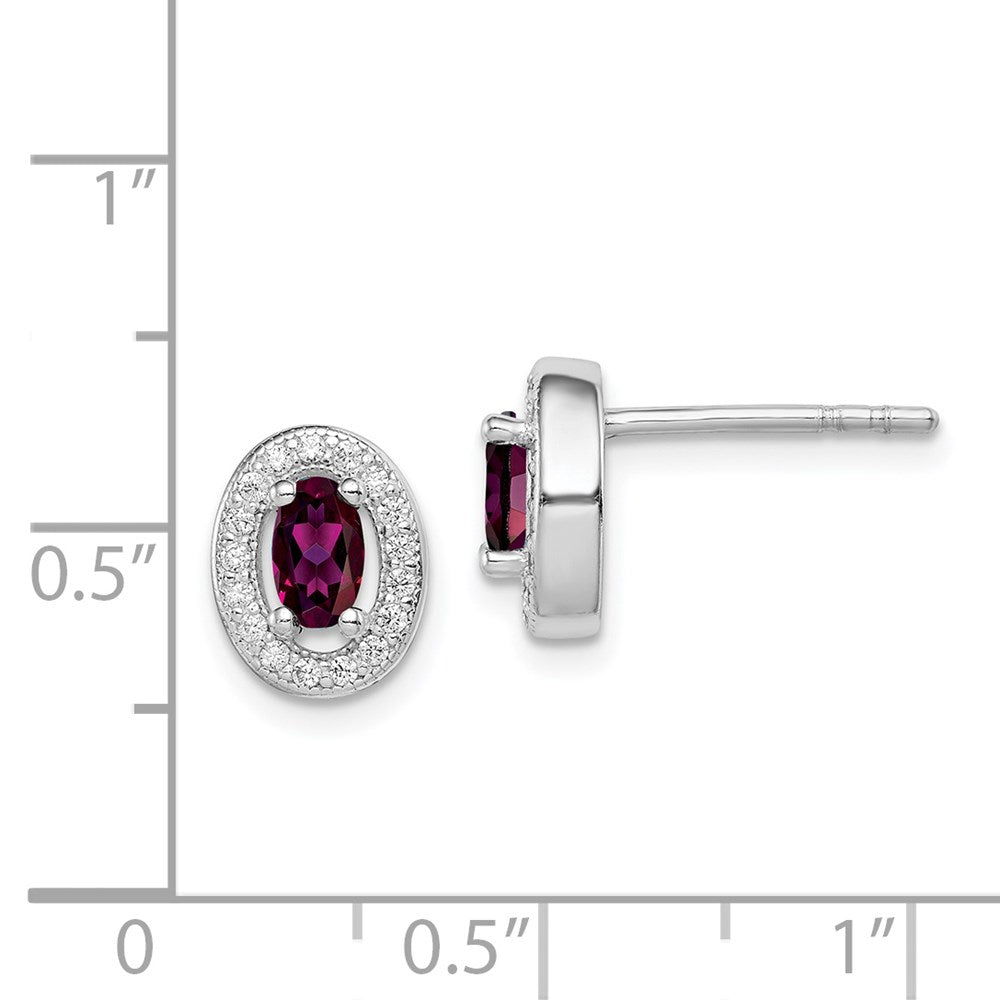 Sterling Silver Rhod Polished January Red And White Cz Oval Earrings