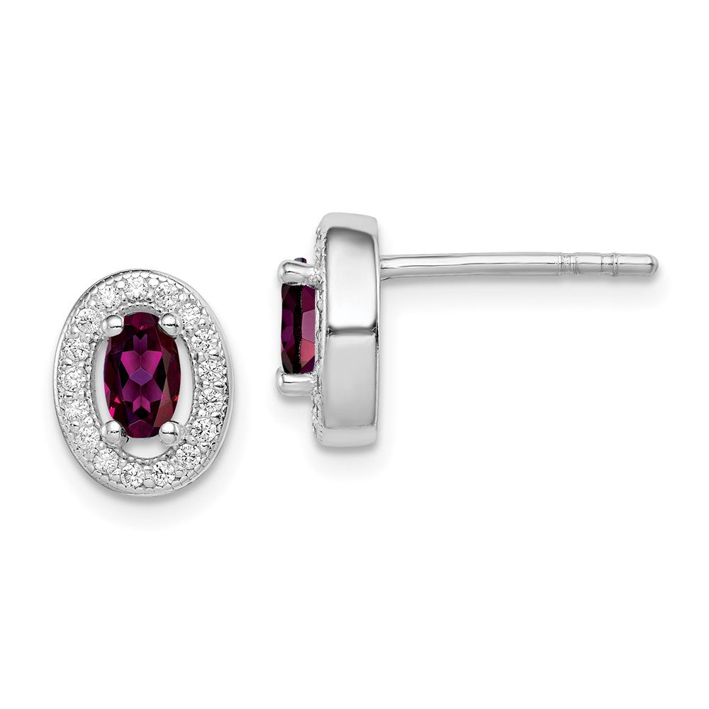 Sterling Silver Rhod Polished January Red And White Cz Oval Earrings