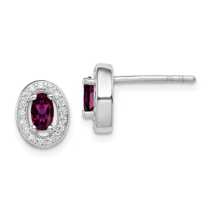 Sterling Silver Rhod Polished January Red And White Cz Oval Earrings