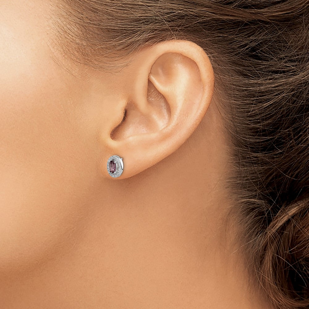Sterling Silver Rhod-Pltd June Purple And White Cz Oval Post Earrings