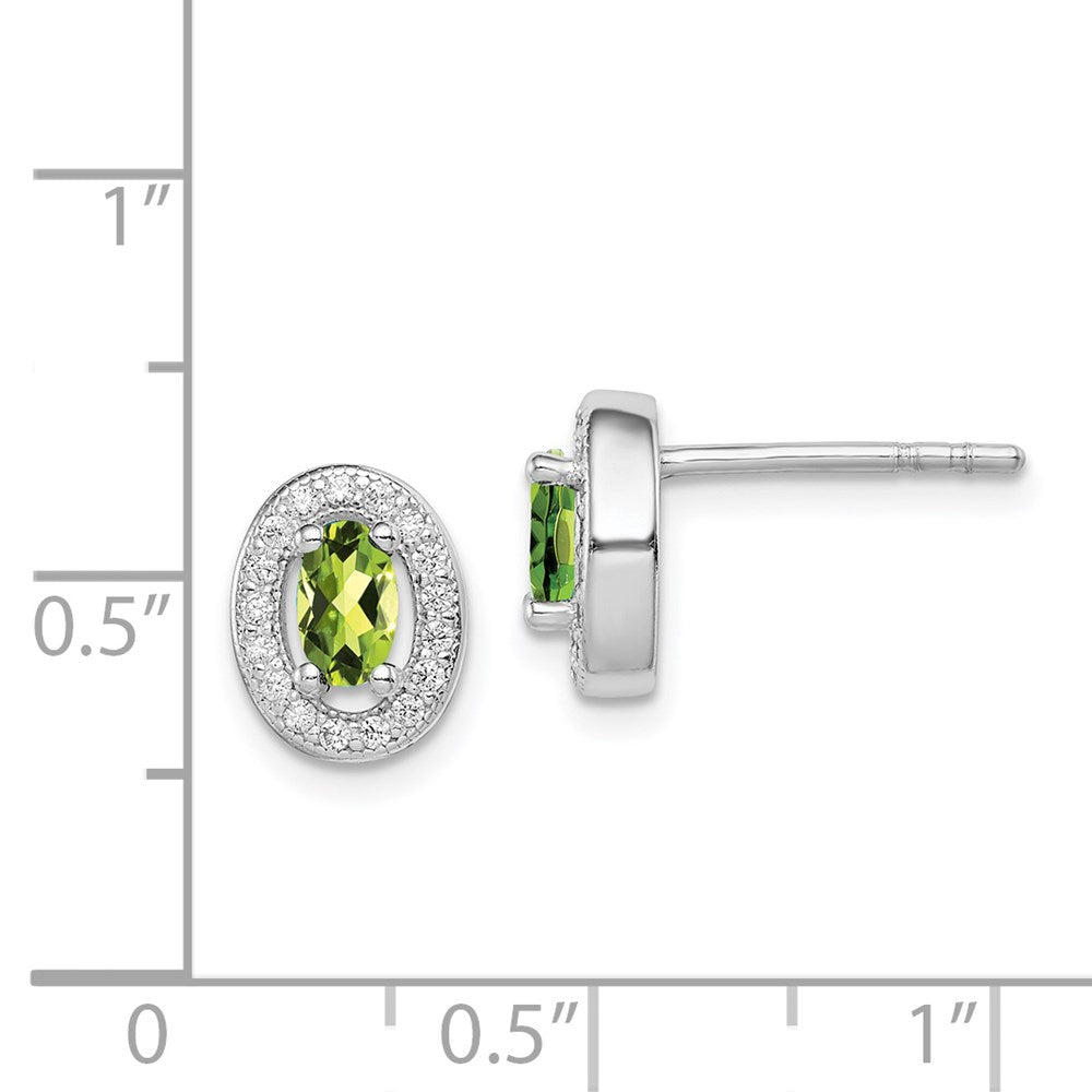 Sterling Silver Rhod-Plated Light Green And White Cz Oval Stud Earrings