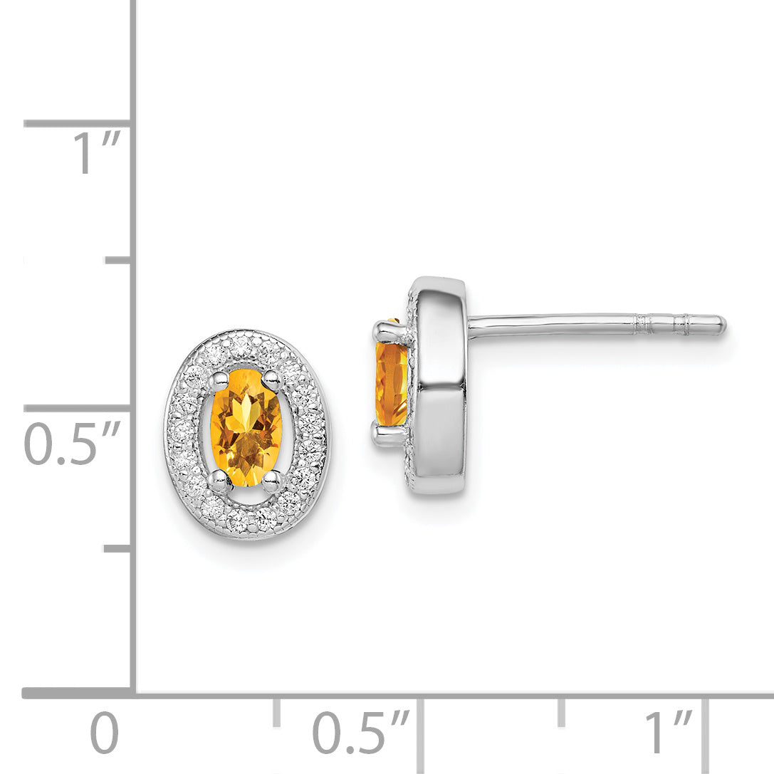 Sterling Silver Rhod-Plated Yellow And White Cz Oval Stud Earrings