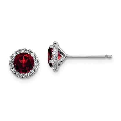 Sterling Silver Rhodium-Plated Garnet And Cz Post Earrings