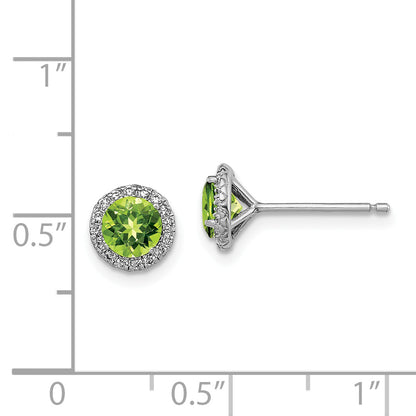 Sterling Silver Rhodium-Plated Peridot And Cz Post Earrings