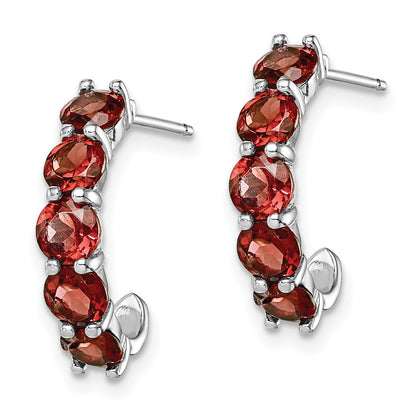 Sterling Silver Rhodium-Plated Garnet J-Hoop Earrings