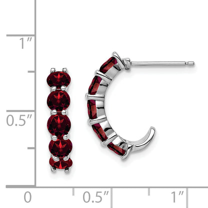 Sterling Silver Rhodium-Plated Garnet J-Hoop Earrings