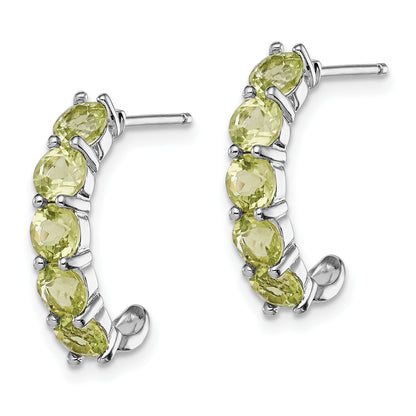 Sterling Silver Rhodium-Plated Peridot J-Hoop Earrings