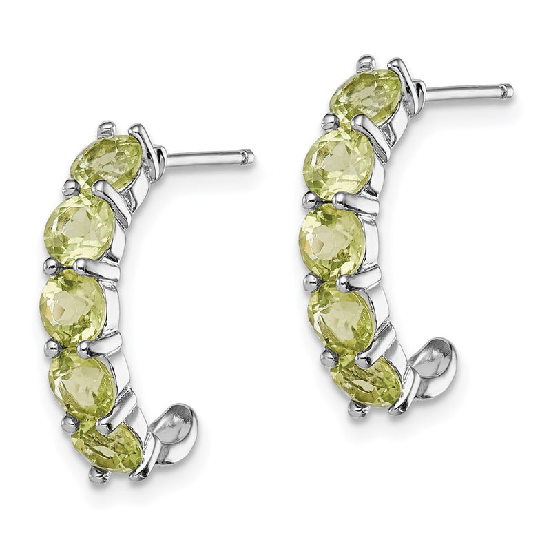 Sterling Silver Rhodium-Plated Peridot J-Hoop Earrings