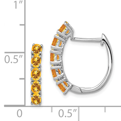 Sterling Silver Rhodium-Plated Polished Citrine Hinged Hoop Earrings