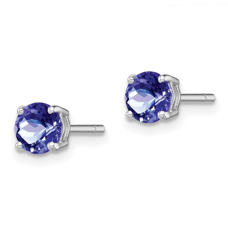 Sterling Silver Rhodium-Plated Round Tanzanite Post Earrings