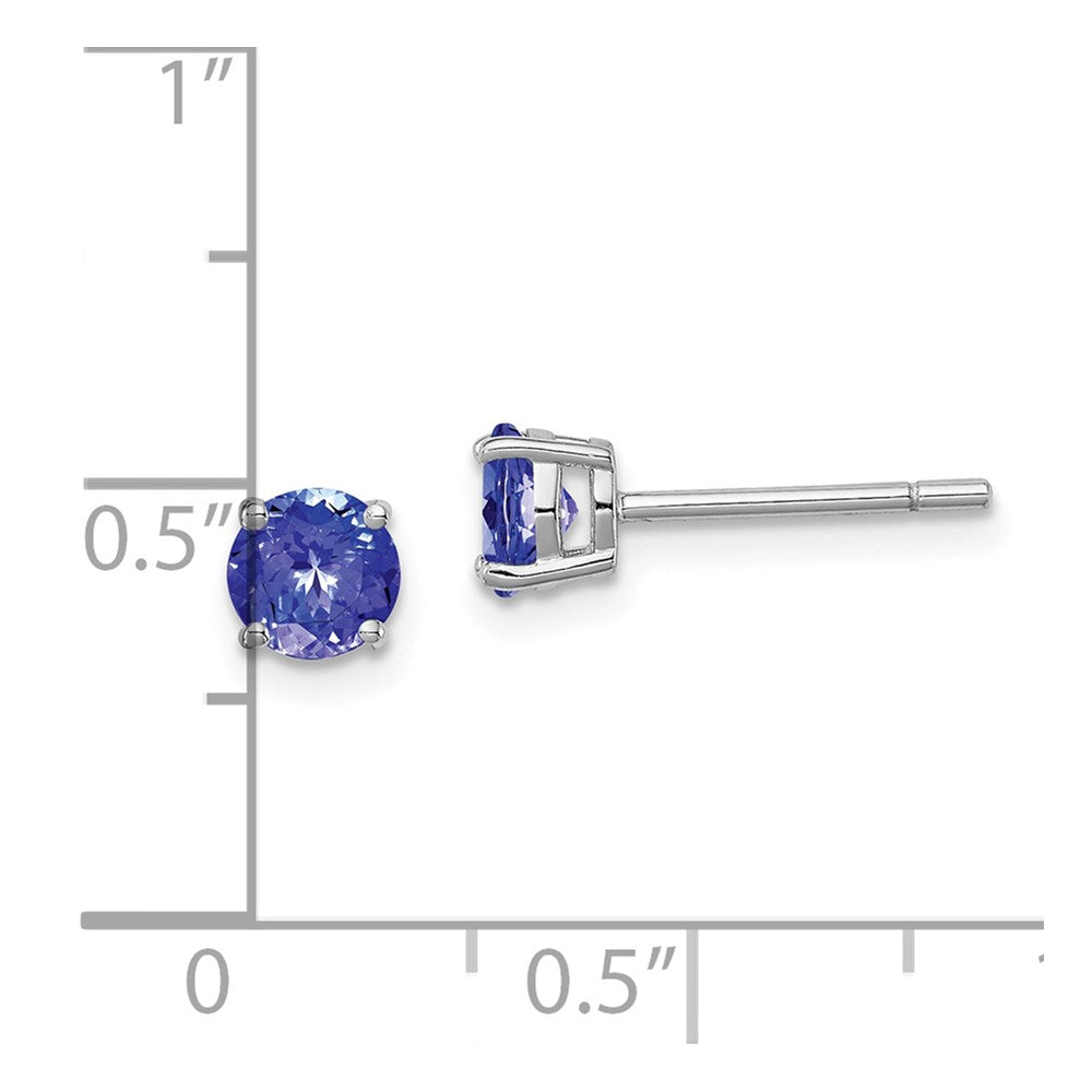 Sterling Silver Rhodium-Plated Round Tanzanite Post Earrings