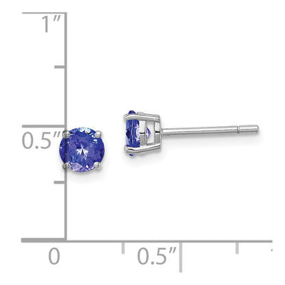 Sterling Silver Rhodium-Plated Round Tanzanite Post Earrings