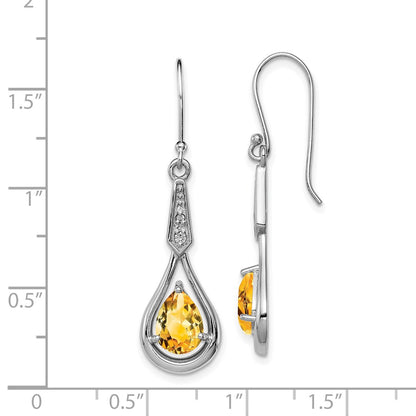 Sterling Silver Rhodium-Plated Cz And Citrine Dangle Earrings