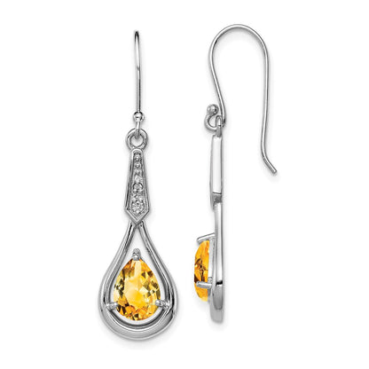 Sterling Silver Rhodium-Plated Cz And Citrine Dangle Earrings