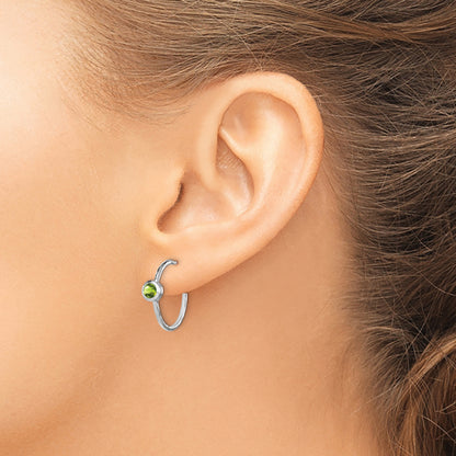 Sterling Silver Rhodium-Plated W/Peridot Post Hoop Earrings