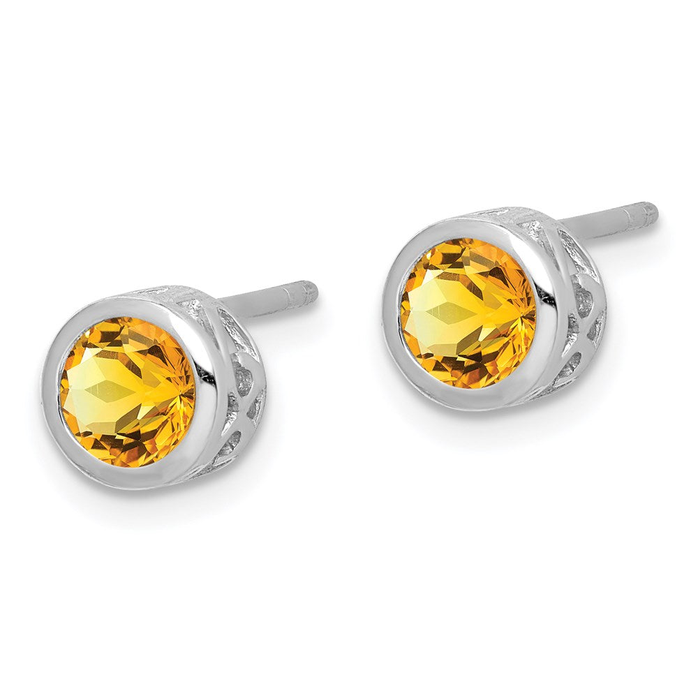Sterling Silver Rhodium-Plated Polished Citrine Round Post Earrings