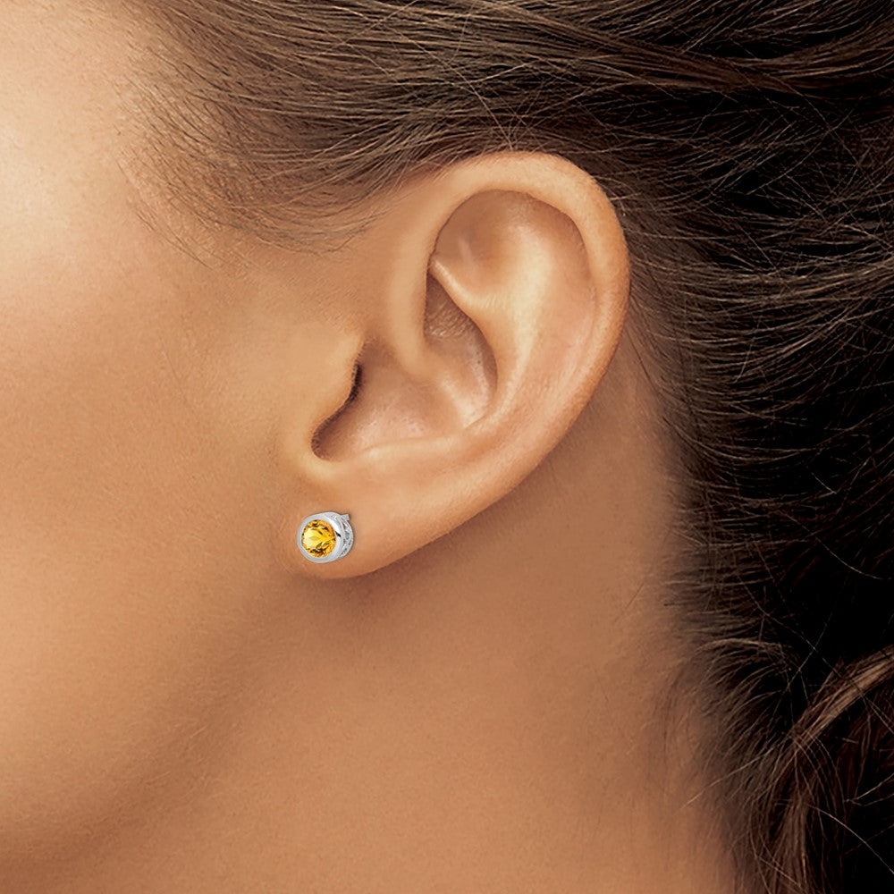 Sterling Silver Rhodium-Plated Polished Citrine Round Post Earrings