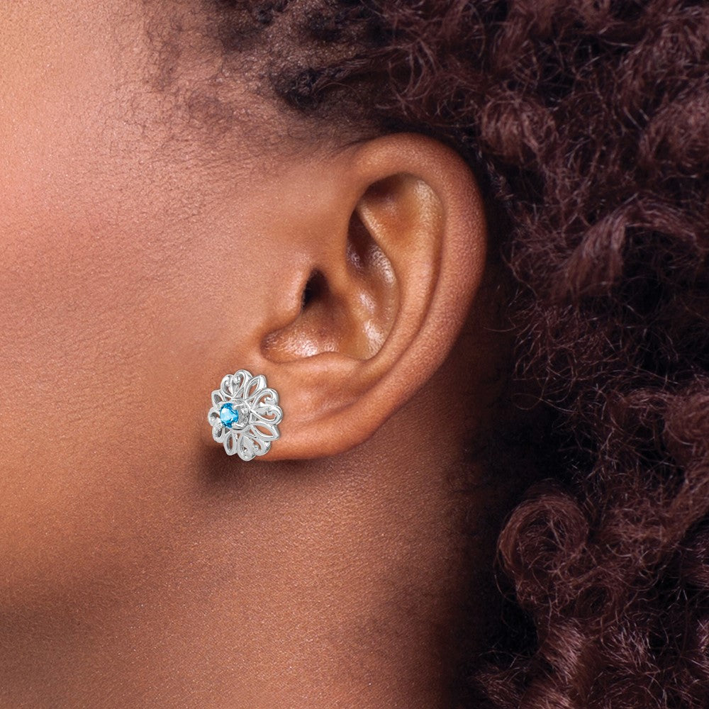 Sterling Silver Rhodium-Plated Blue Topaz Studs With Earring Jackets