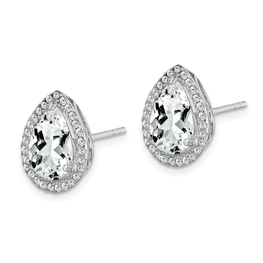 Sterling Silver Rhodium Created White Topaz & Cz Post Earrings