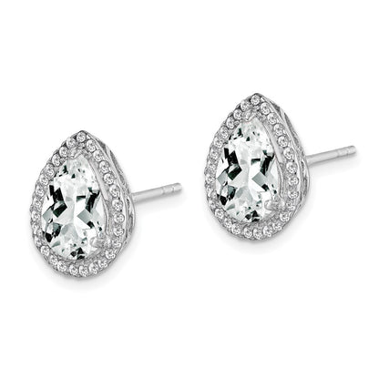 Sterling Silver Rhodium Created White Topaz & Cz Post Earrings