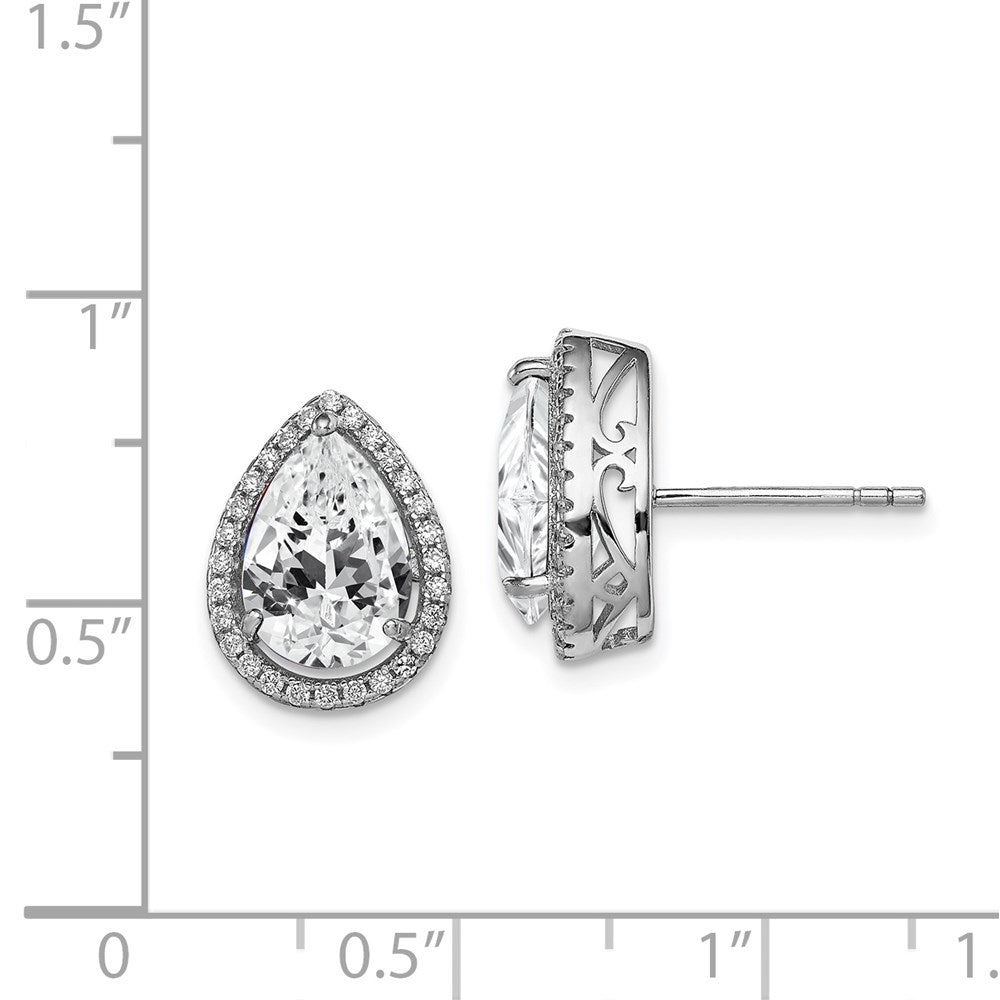 Sterling Silver Rhodium Created White Topaz & Cz Post Earrings