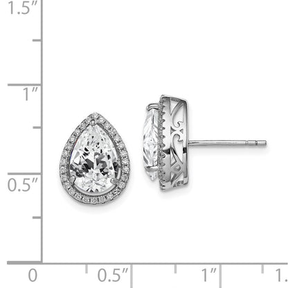 Sterling Silver Rhodium Created White Topaz & Cz Post Earrings