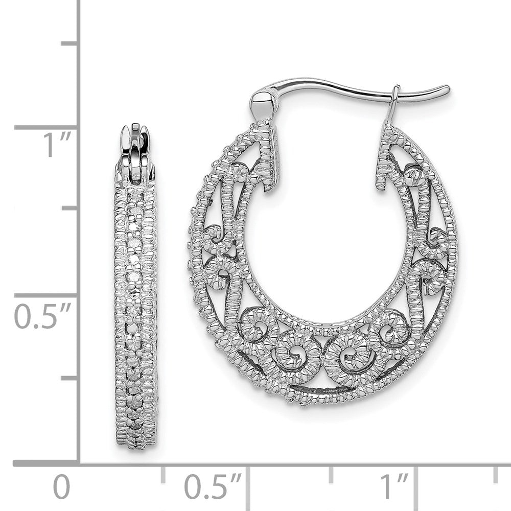 Sterling Silver Rhodium With Diam. Hinged Hoop Earrings