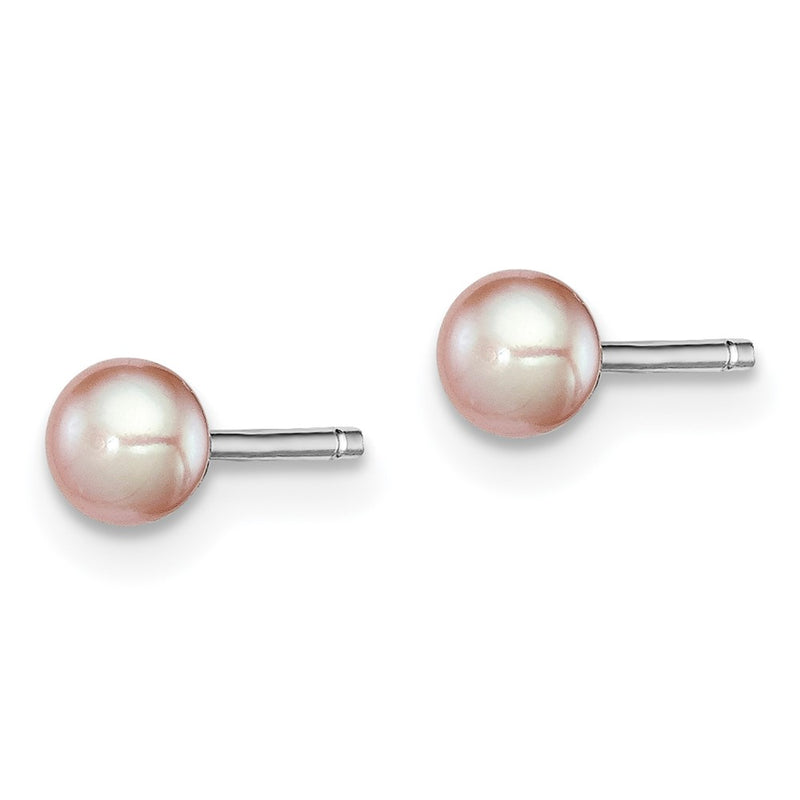 Sterling Silver Rh-Plated 3-4mm Purple Fwc Button Pearl Earrings