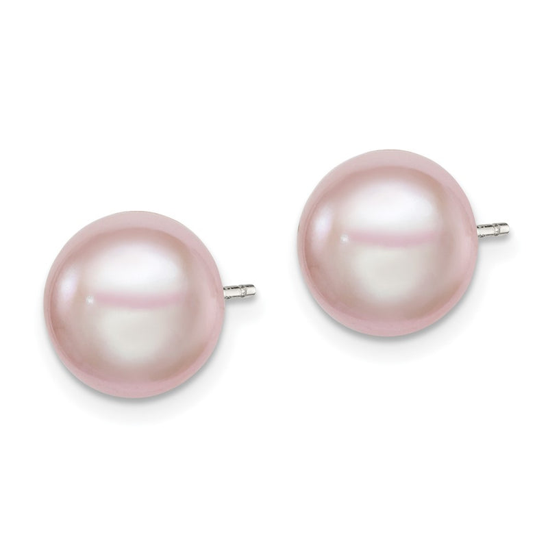 Sterling Silver Rh-Plated 9-10mm Purple Fwc Button Pearl Earrings