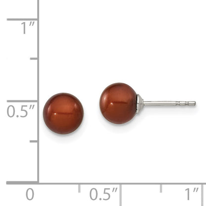 Sterling Silver Rhodium Plated 6-7mm Coffee Round Freshwater Cultured Pearl Post Stud Earrings
