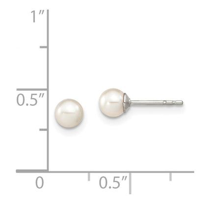 Sterling Silver Rhodium Plated 4-5mm White Round Freshwater Cultured Pearl Post Stud Earrings