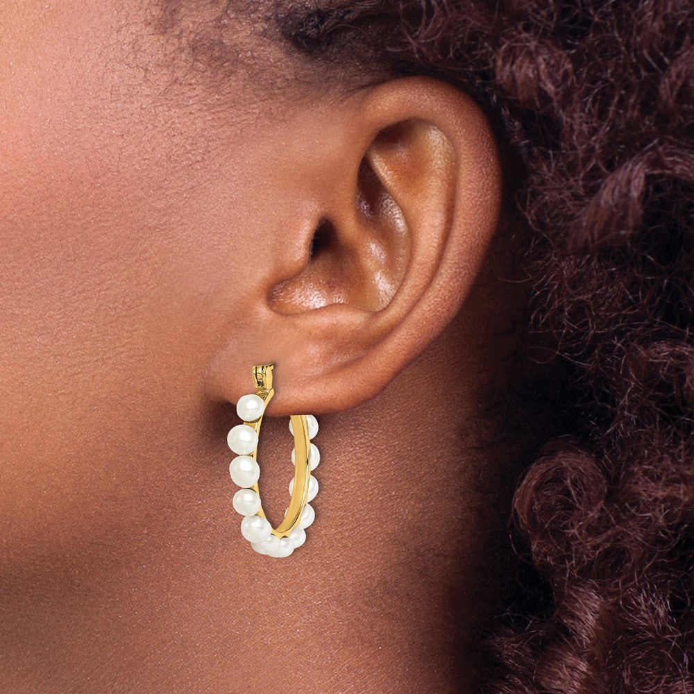Sterling Silver Gold-Plated 4-5mm Fwc Pearl Hoop Earrings