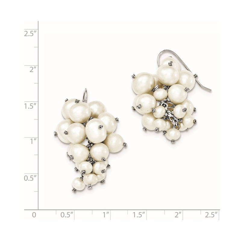 Sterling Silver 4-5/5-7/7-8mm Fw Cultured Pearl Cluster Dangle Earrings