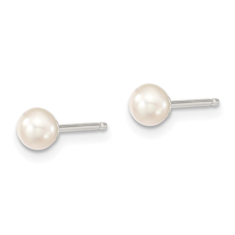 Sterling Silver Rhodium-Plated Polished 4-5mm White Button Freshwater Cultured Pearl Children'S Post Earrings