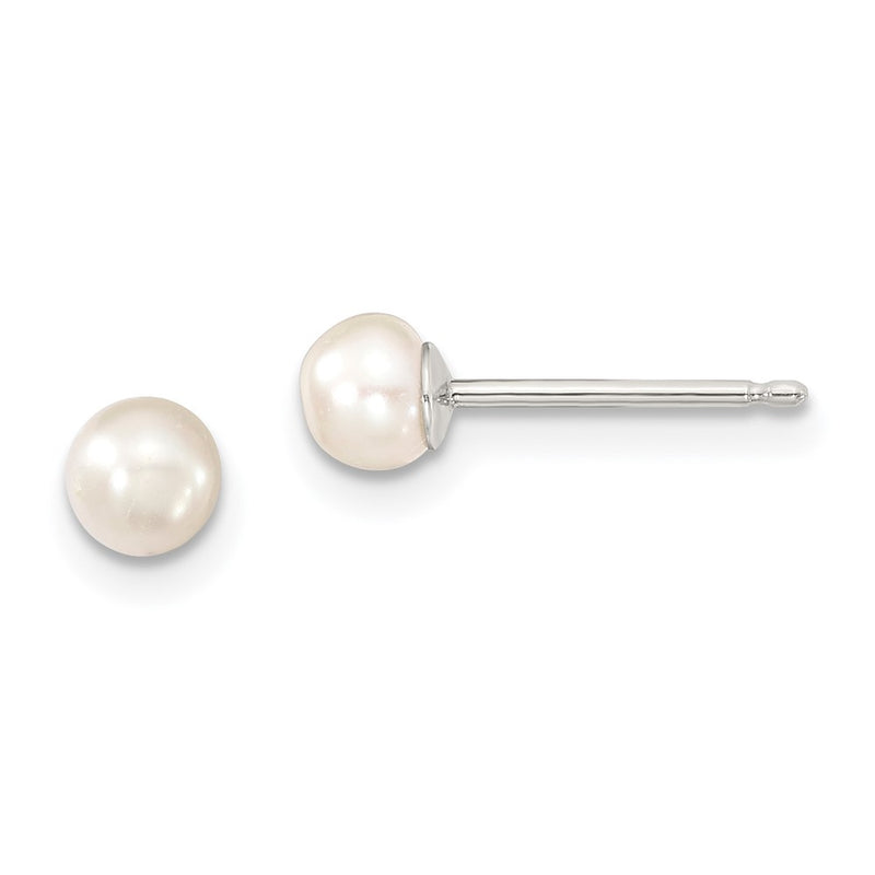 Sterling Silver Rhodium-Plated Polished 4-5mm White Button Freshwater Cultured Pearl Children'S Post Earrings