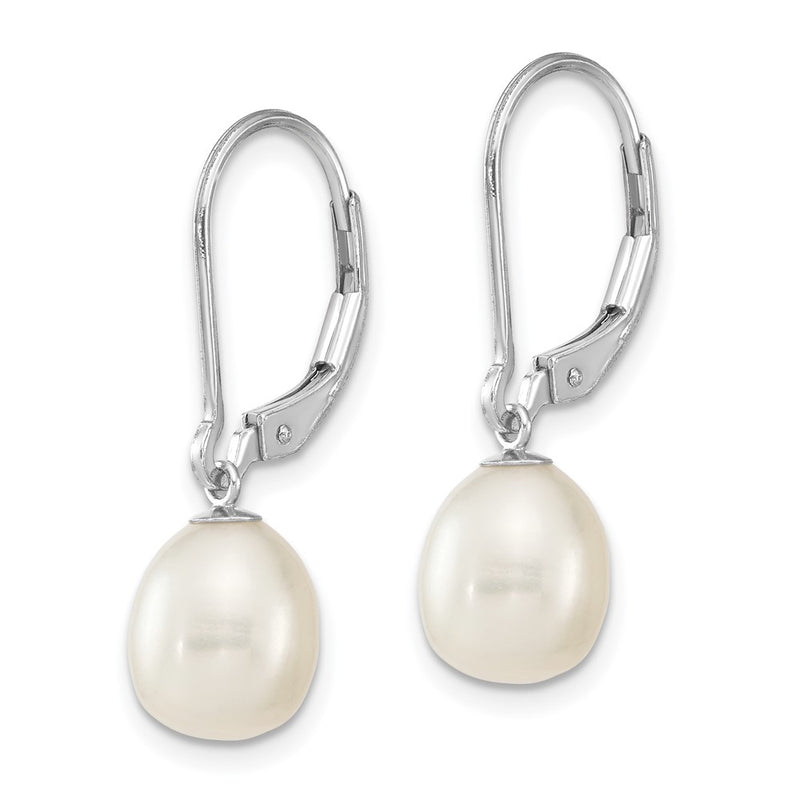 Sterling Silver Rhod 7-8mm Fwc Pearl Leverback 2Pc Enhancer Set