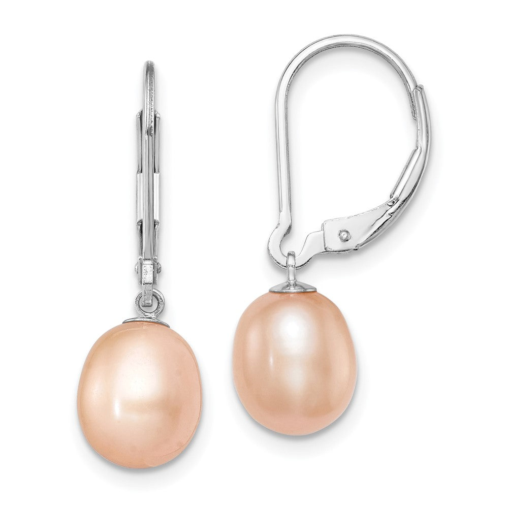 Sterling Silver Rhod 7-8mm Fwc Pearl Leverback 2Pc Enhancer Set