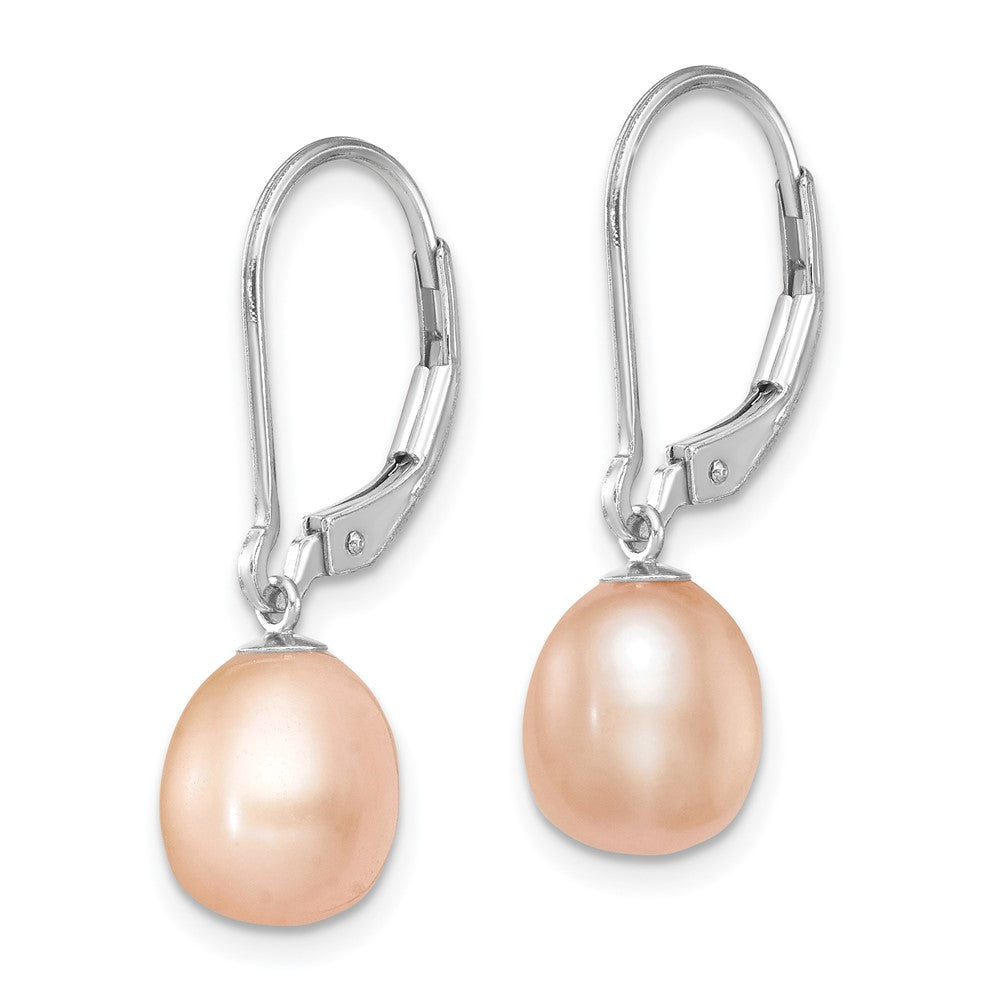 Sterling Silver Rhod 7-8mm Fwc Pearl Leverback 2Pc Enhancer Set