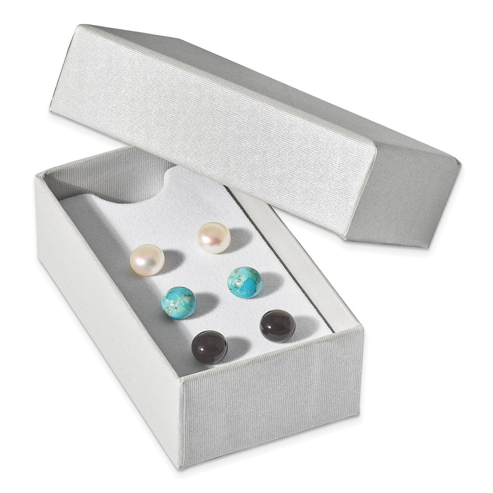 Sterling Silver Rh-Pltd 8-8.5mm Button Fwc Pearl/Stab.Turq/Blk Agate Set