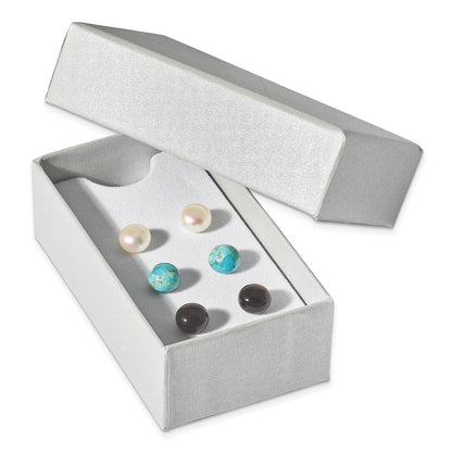 Sterling Silver Rh-Pltd 8-8.5mm Button Fwc Pearl/Stab.Turq/Blk Agate Set