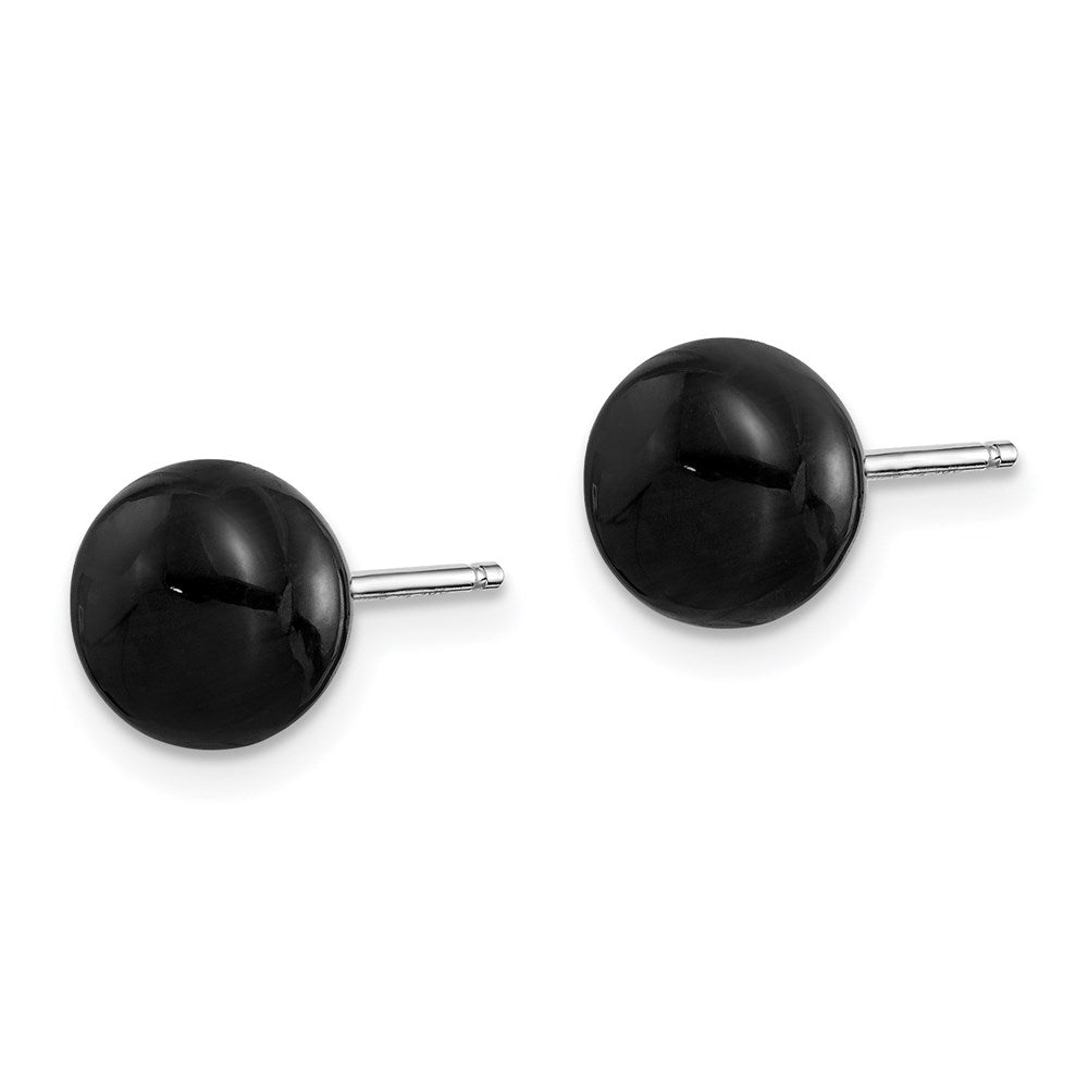 Sterling Silver Rh-Pltd 8-8.5mm Button Fwc Pearl/Stab.Turq/Blk Agate Set