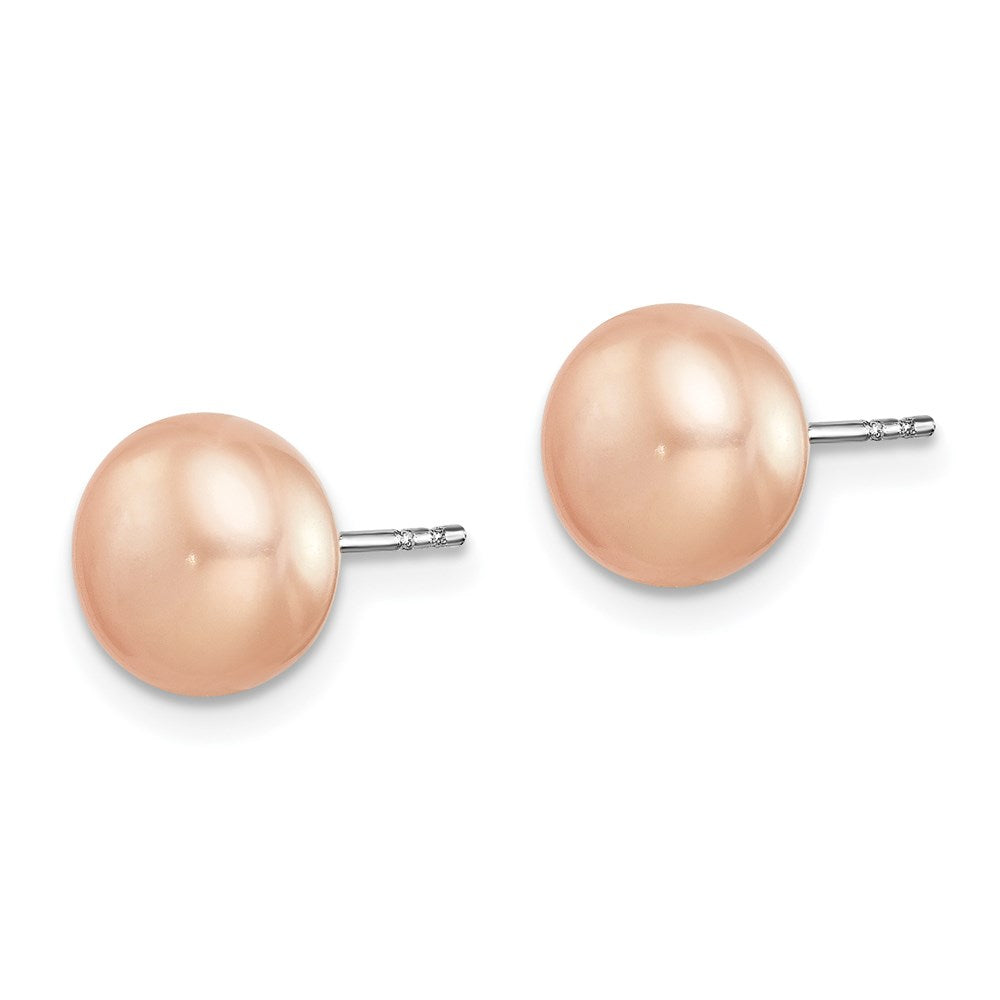 Sterling Silver Rhodium 8-9mm Fwc Pearl Button Stud Earring Set