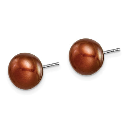 Sterling Silver Rhodium-Plated 7 Pairs 8-9mm Fwc Pearl Stud Ear Set