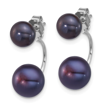 Sterling Silver Rhod Black Fwc Pearl Front/back Post Dangle Earrings