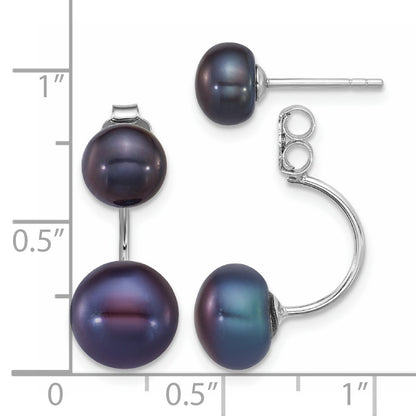 Sterling Silver Rhod Black Fwc Pearl Front/back Post Dangle Earrings